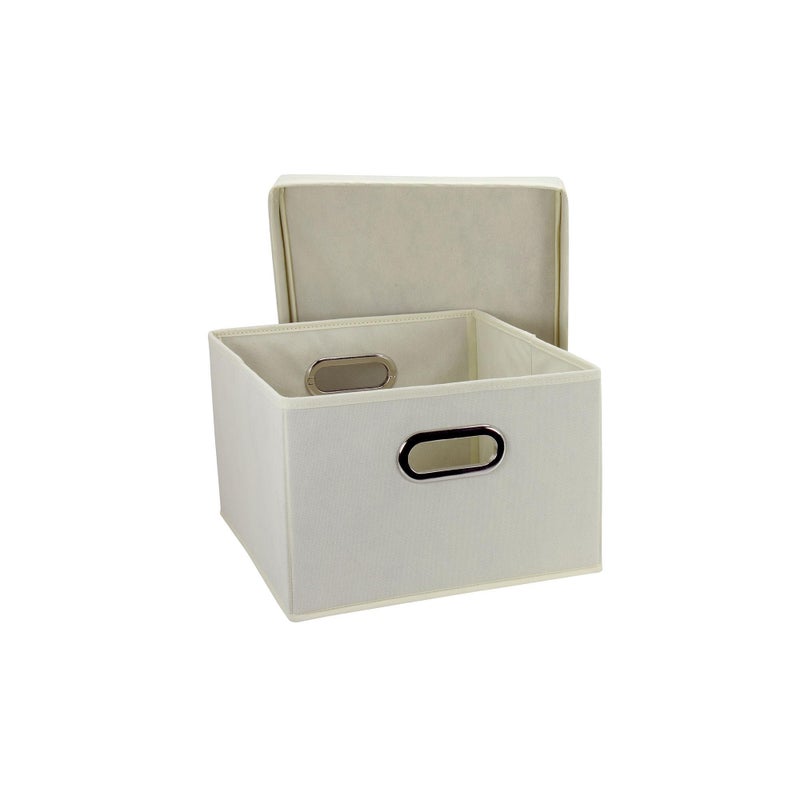 Household Essentials Fabric Storage Boxes with Lids and Handles, Natural - Image 5